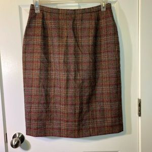 Emanuel Ungaro wool black/tan/red glen plaid knee length pencil skirt sz 14